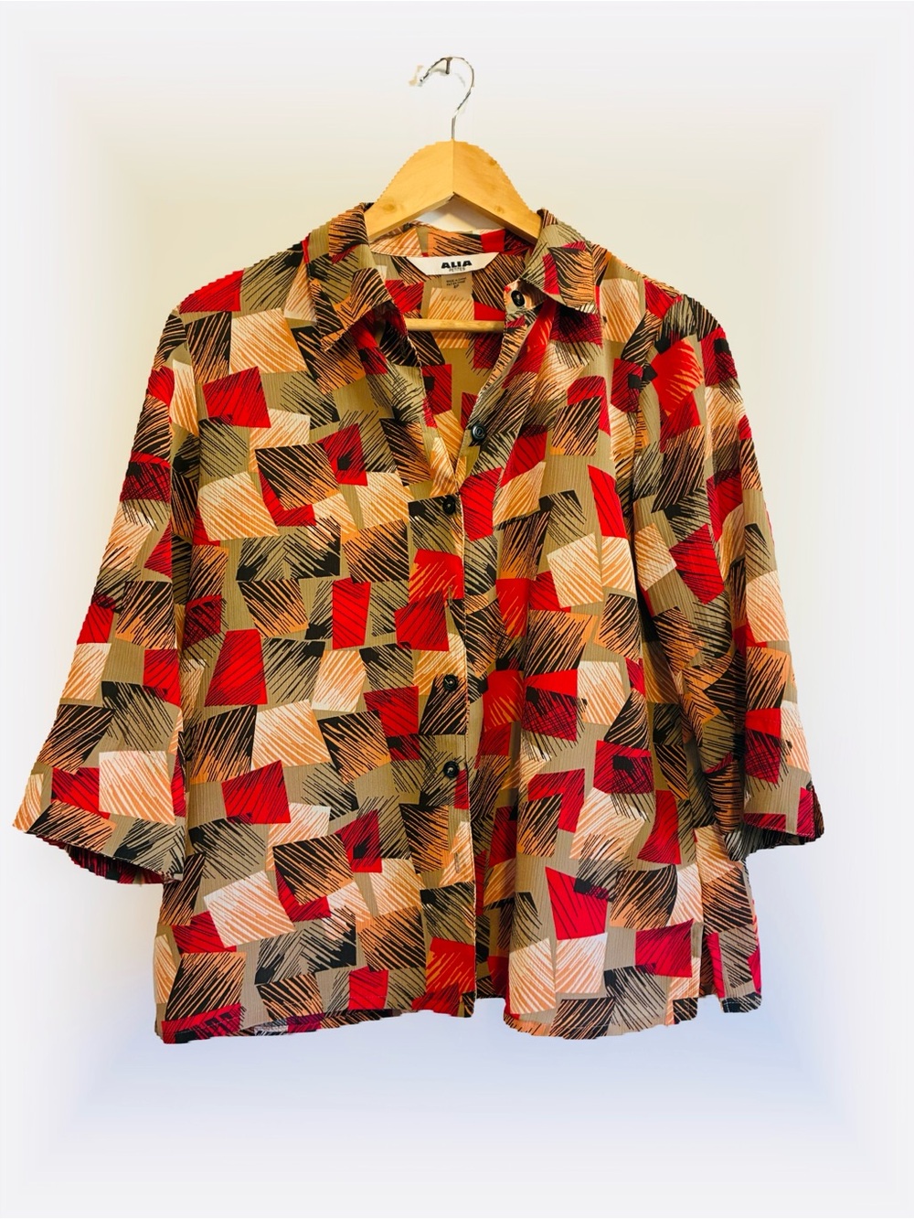 Alia Red Multi-Block Print Button-Down Shirt